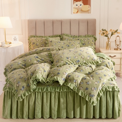 91家纺网 家纺一手货源 找家纺 2023新款加厚防静电牛奶绒印花床裙四件套系列-四件套 堇兰