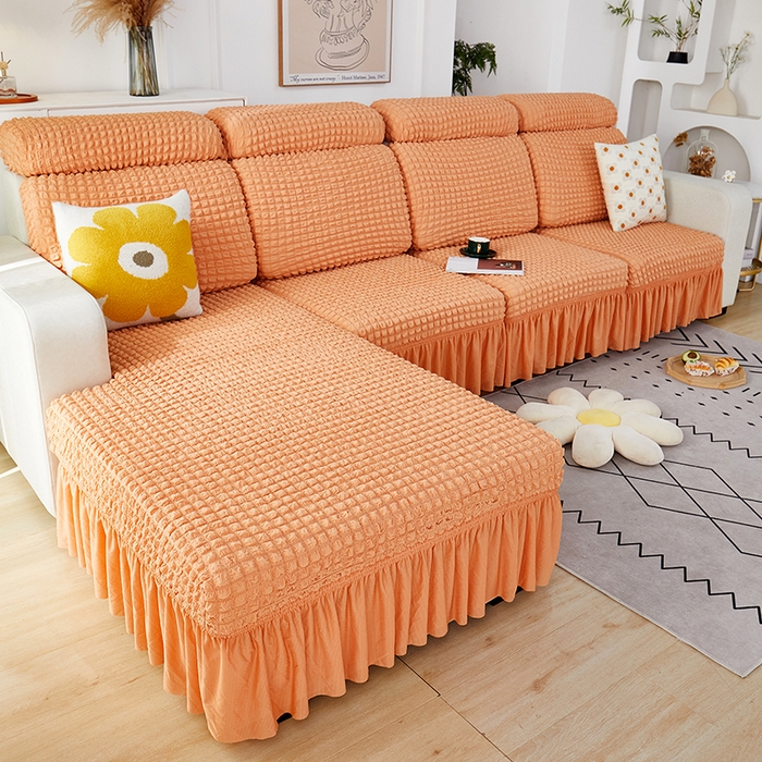 91家纺网 家纺一手货源 找家纺 丝绮鹿 2023新款爆米花坐垫套裙边款 蜜橙