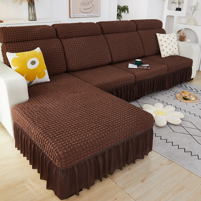 91家纺网 家纺一手货源 找家纺 丝绮鹿 2023新款爆米花坐垫套裙边款 咖啡