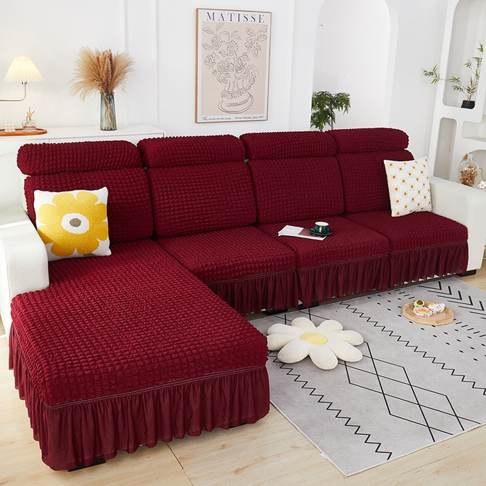 91家纺网 家纺一手货源 找家纺 丝绮鹿 2023新款爆米花坐垫套裙边款 酒红