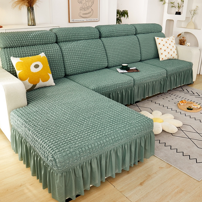 91家纺网 家纺一手货源 找家纺 丝绮鹿 2023新款爆米花坐垫套裙边款 绿色