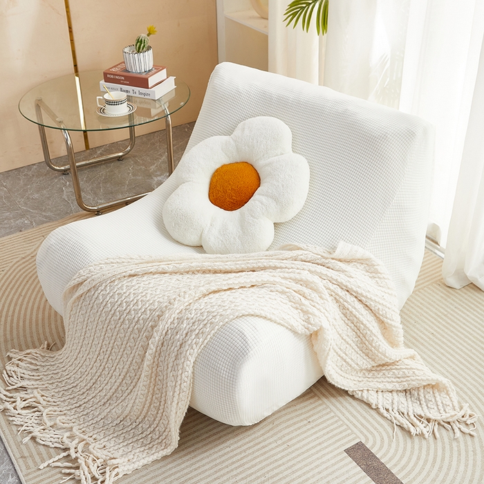 91家纺网 家纺一手货源 找家纺 丝绮鹿 2023新款爆米花懒人毛毛虫沙发套 玉米粒 白色