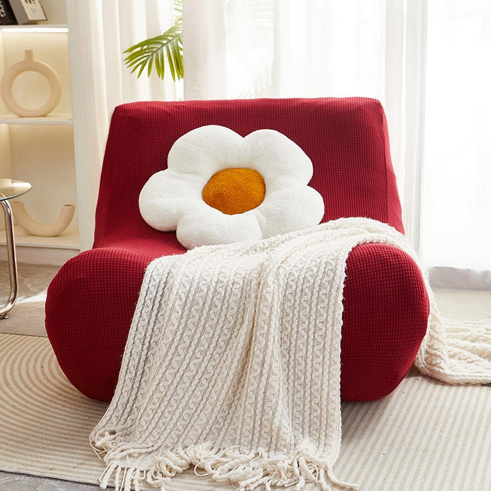 91家纺网 家纺一手货源 找家纺 丝绮鹿 2023新款爆米花懒人毛毛虫沙发套 玉米粒 酒红