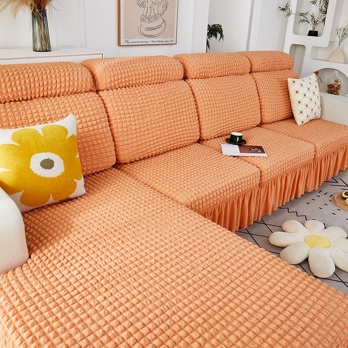 91家纺网 家纺一手货源 找家纺 丝绮鹿 2023新款爆米花坐垫套裙边款 蜜橙