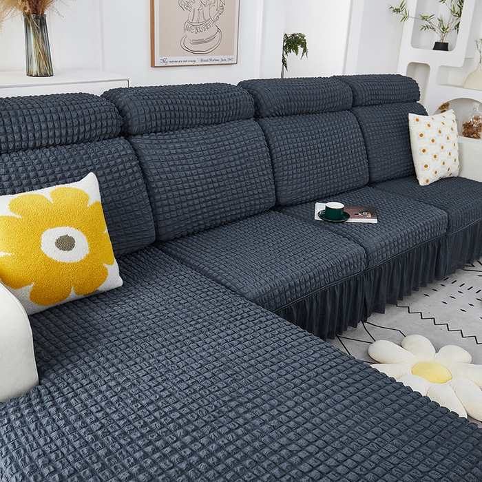 91家纺网 家纺一手货源 找家纺 丝绮鹿 2023新款爆米花坐垫套裙边款 碳灰