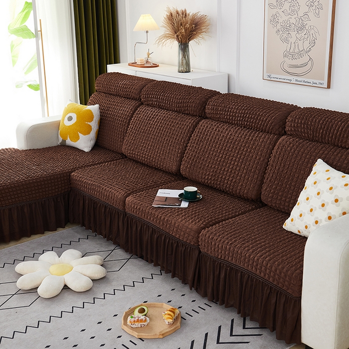 91家纺网 家纺一手货源 找家纺 丝绮鹿 2023新款爆米花坐垫套裙边款 咖啡