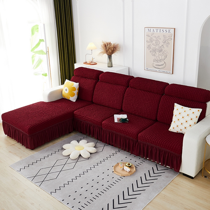 91家纺网 家纺一手货源 找家纺 丝绮鹿 2023新款爆米花坐垫套裙边款 酒红