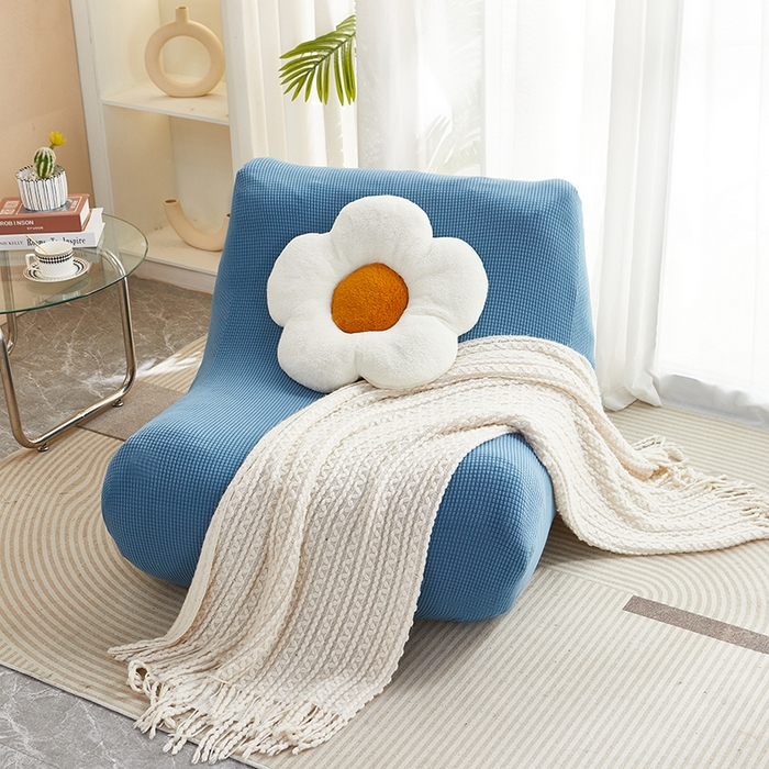 91家纺网 家纺一手货源 找家纺 丝绮鹿 2023新款爆米花懒人毛毛虫沙发套 玉米粒 西湖蓝