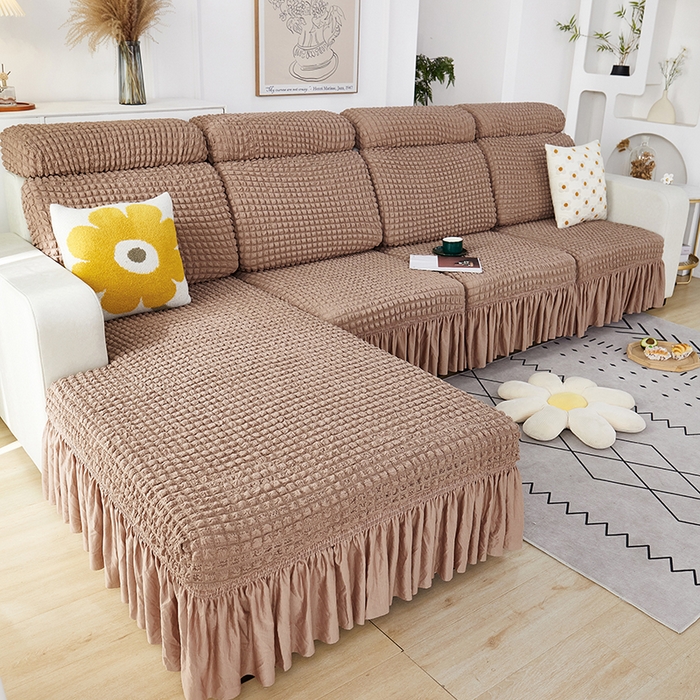 91家纺网 家纺一手货源 找家纺 丝绮鹿 2023新款爆米花坐垫套裙边款 驼色