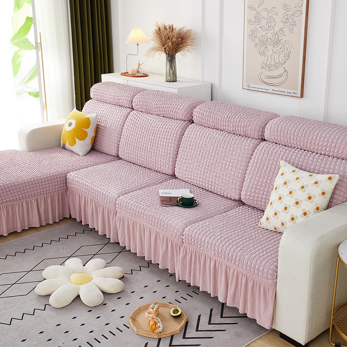 91家纺网 家纺一手货源 找家纺 丝绮鹿 2023新款爆米花坐垫套裙边款 粉色