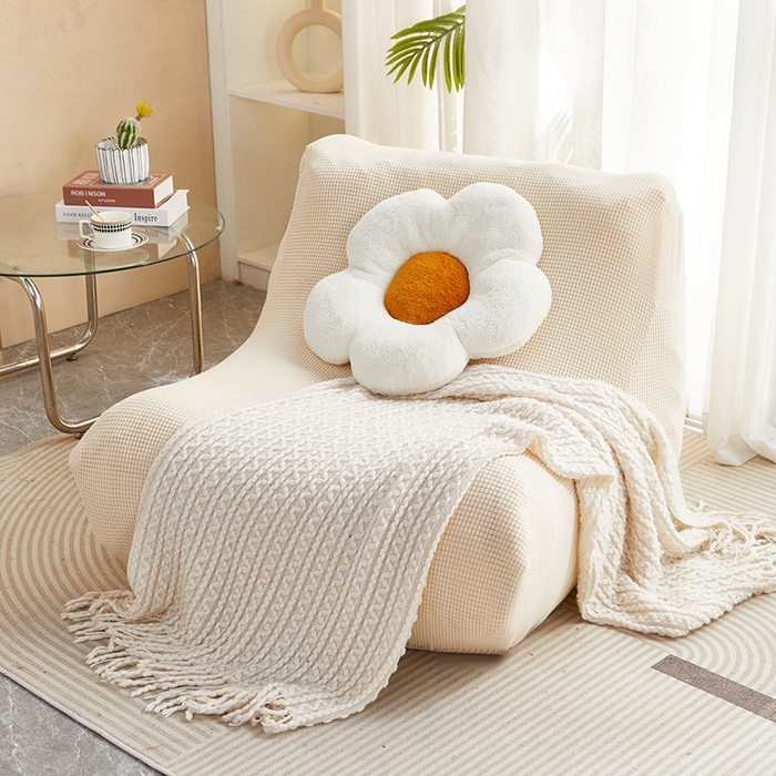 91家纺网 家纺一手货源 找家纺 丝绮鹿 2023新款爆米花懒人毛毛虫沙发套 玉米粒 米黄