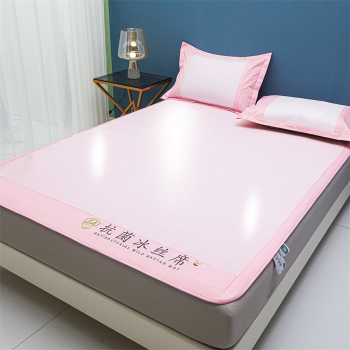 91家纺网 家纺一手货源 找家纺 鑫姿席业 2025新款5A抗菌冰丝凉席系列 香芋粉（床笠款）