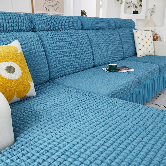 91家纺网 家纺一手货源 找家纺 丝绮鹿 2023新款爆米花坐垫套裙边款 湖蓝