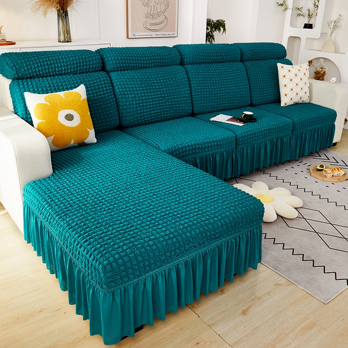 91家纺网 家纺一手货源 找家纺 丝绮鹿 2023新款爆米花坐垫套裙边款 黛蓝