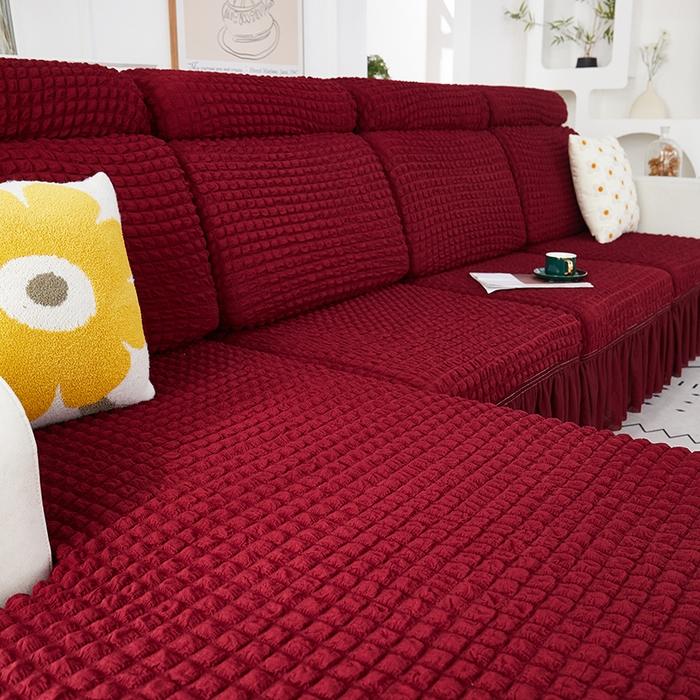 91家纺网 家纺一手货源 找家纺 丝绮鹿 2023新款爆米花坐垫套裙边款 酒红