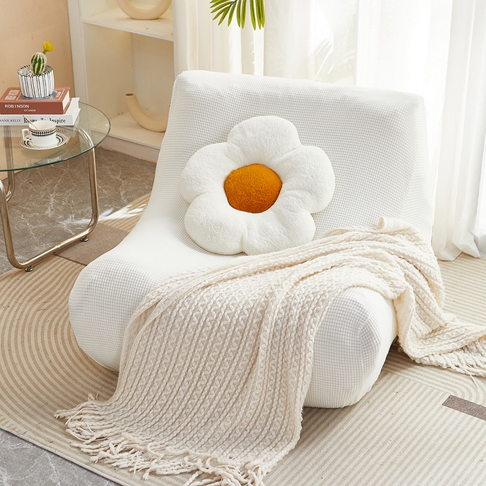 91家纺网 家纺一手货源 找家纺 丝绮鹿 2023新款爆米花懒人毛毛虫沙发套 玉米粒 白色