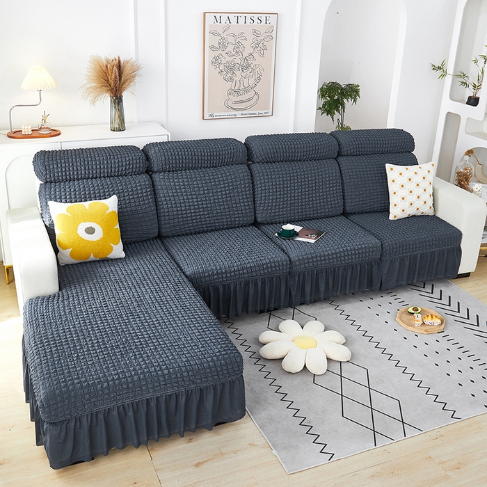 91家纺网 家纺一手货源 找家纺 丝绮鹿 2023新款爆米花坐垫套裙边款 碳灰