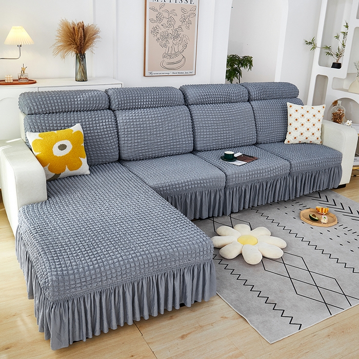 91家纺网 家纺一手货源 找家纺 丝绮鹿 2023新款爆米花坐垫套裙边款 银灰