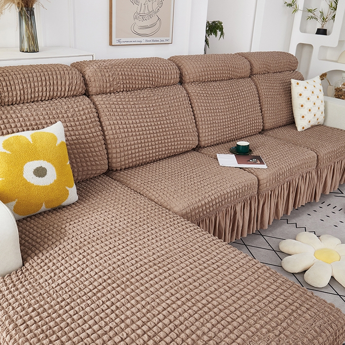 91家纺网 家纺一手货源 找家纺 丝绮鹿 2023新款爆米花坐垫套裙边款 驼色