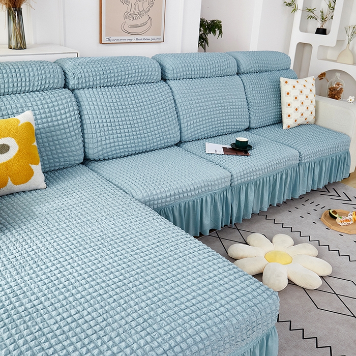 91家纺网 家纺一手货源 找家纺 丝绮鹿 2023新款爆米花坐垫套裙边款 雾霾蓝