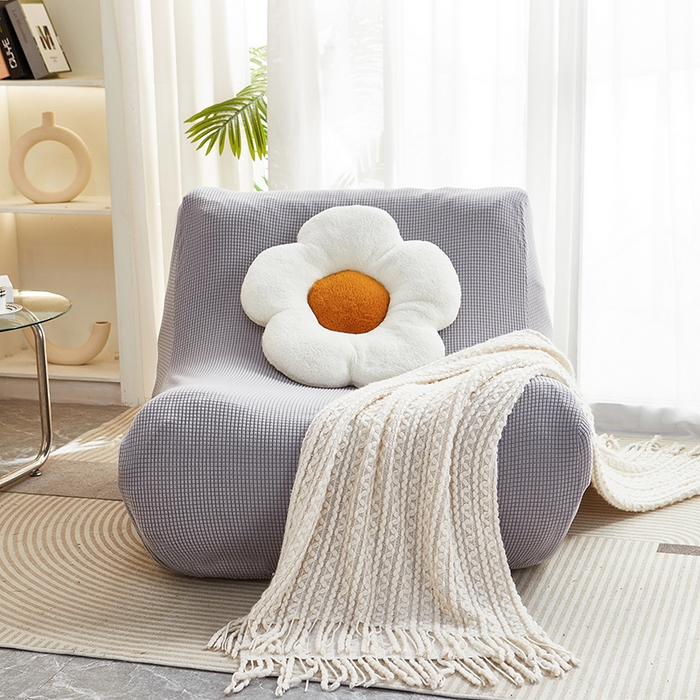 91家纺网 家纺一手货源 找家纺 丝绮鹿 2023新款爆米花懒人毛毛虫沙发套 玉米粒 浅灰