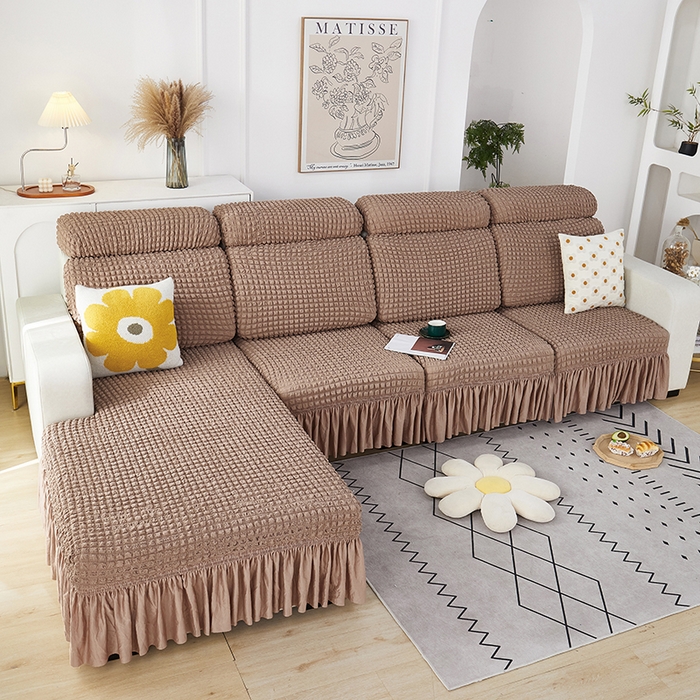 91家纺网 家纺一手货源 找家纺 丝绮鹿 2023新款爆米花坐垫套裙边款 驼色