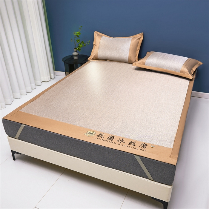 91家纺网 家纺一手货源 找家纺 鑫姿席业 2025新款5A抗菌冰丝凉席系列 乌木咖（凉席款）