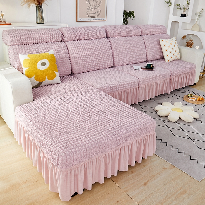 91家纺网 家纺一手货源 找家纺 丝绮鹿 2023新款爆米花坐垫套裙边款 粉色