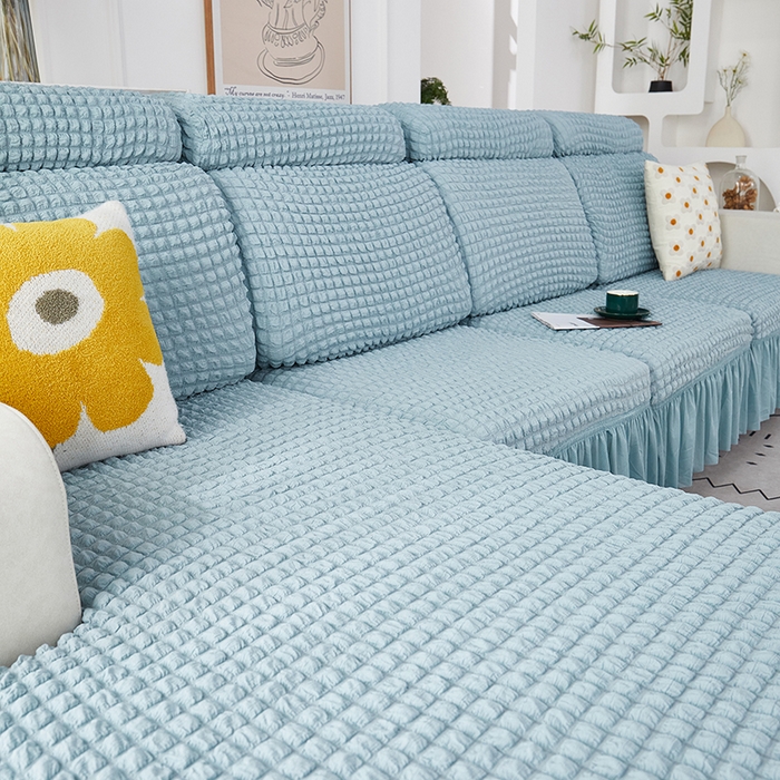 91家纺网 家纺一手货源 找家纺 丝绮鹿 2023新款爆米花坐垫套裙边款 雾霾蓝