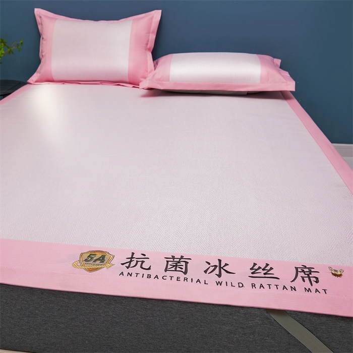 91家纺网 家纺一手货源 找家纺 鑫姿席业 2025新款5A抗菌冰丝凉席系列 香芋粉（凉席款）