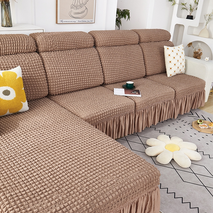 91家纺网 家纺一手货源 找家纺 丝绮鹿 2023新款爆米花坐垫套裙边款 驼色