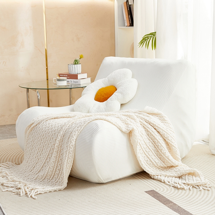 91家纺网 家纺一手货源 找家纺 丝绮鹿 2023新款爆米花懒人毛毛虫沙发套 玉米粒 白色