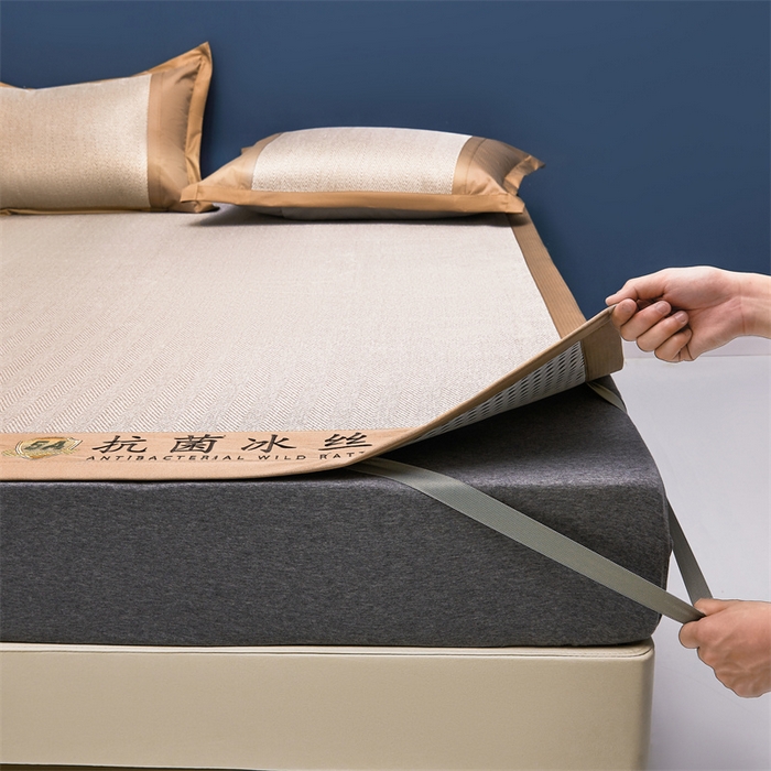 91家纺网 家纺一手货源 找家纺 鑫姿席业 2025新款5A抗菌冰丝凉席系列 乌木咖（凉席款）