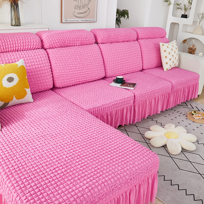 91家纺网 家纺一手货源 找家纺 丝绮鹿 2023新款爆米花坐垫套裙边款 玫红