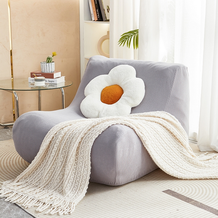 91家纺网 家纺一手货源 找家纺 丝绮鹿 2023新款爆米花懒人毛毛虫沙发套 玉米粒 浅灰