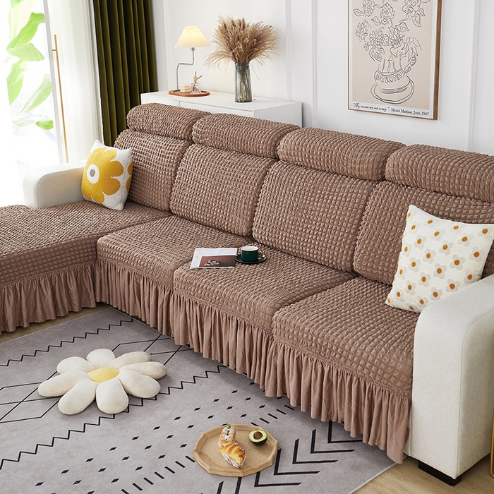 91家纺网 家纺一手货源 找家纺 丝绮鹿 2023新款爆米花坐垫套裙边款 驼色