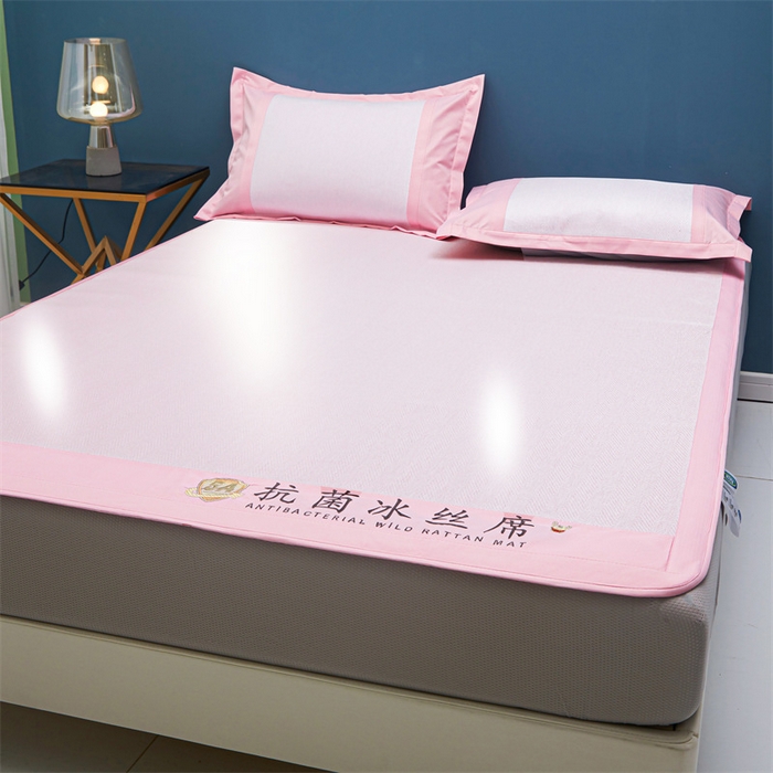 91家纺网 家纺一手货源 找家纺 鑫姿席业 2025新款5A抗菌冰丝凉席系列 香芋粉（床笠款）
