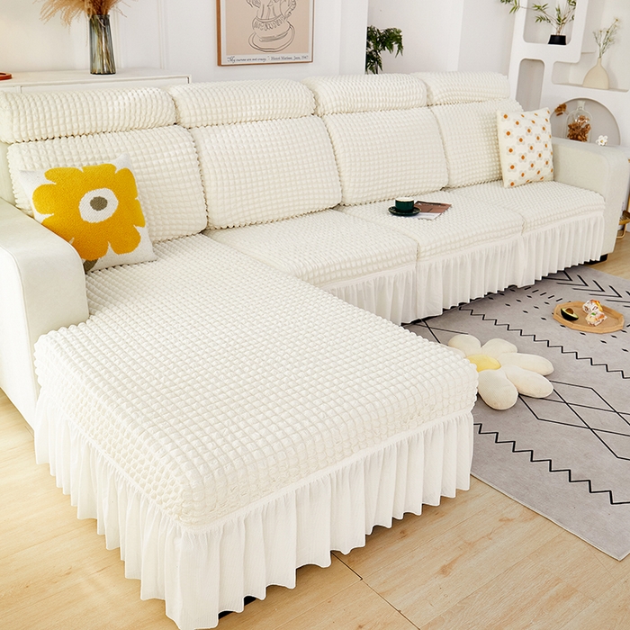 91家纺网 家纺一手货源 找家纺 丝绮鹿 2023新款爆米花坐垫套裙边款 乳白