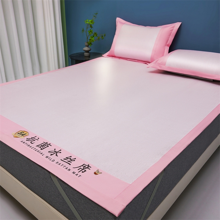 91家纺网 家纺一手货源 找家纺 鑫姿席业 2025新款5A抗菌冰丝凉席系列 香芋粉（凉席款）