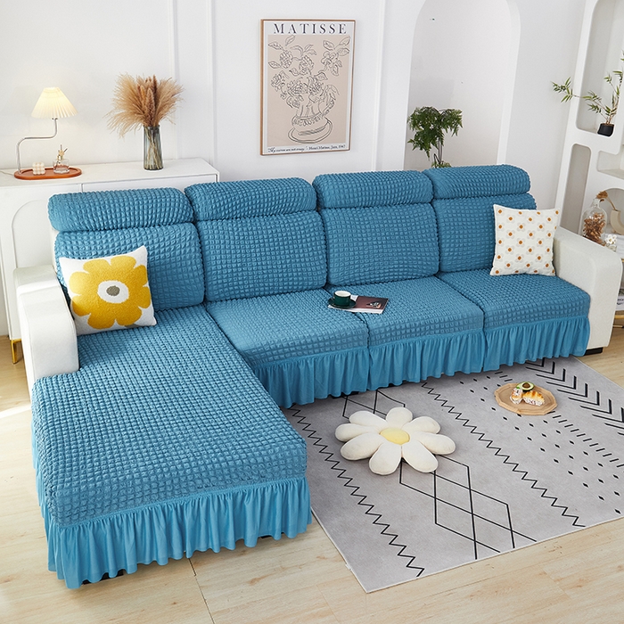 91家纺网 家纺一手货源 找家纺 丝绮鹿 2023新款爆米花坐垫套裙边款 湖蓝