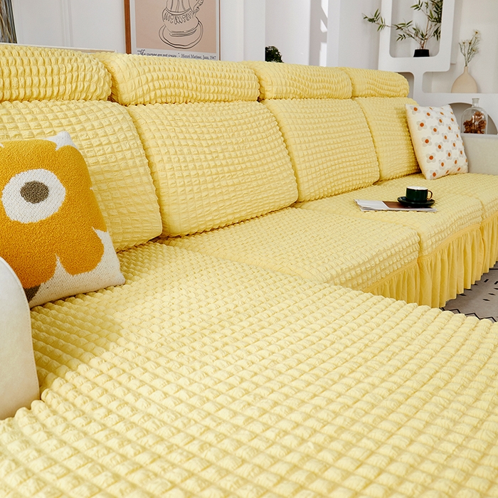 91家纺网 家纺一手货源 找家纺 丝绮鹿 2023新款爆米花坐垫套裙边款 柠檬黄