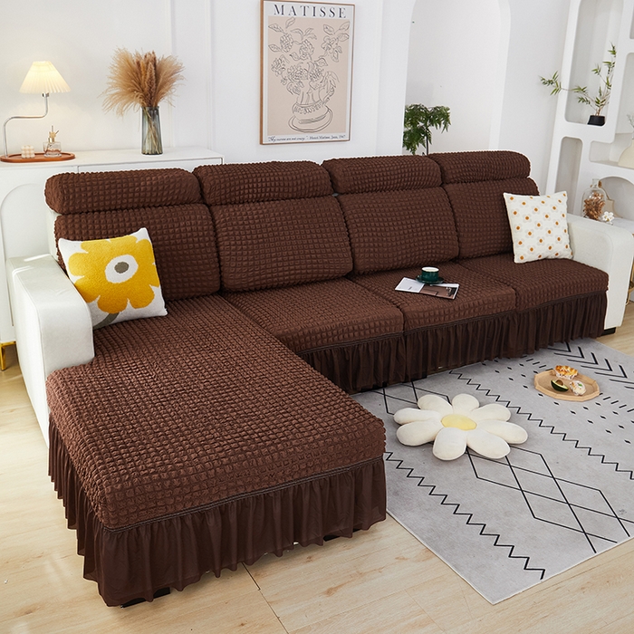 91家纺网 家纺一手货源 找家纺 丝绮鹿 2023新款爆米花坐垫套裙边款 咖啡