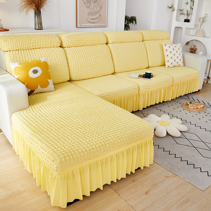 91家纺网 家纺一手货源 找家纺 丝绮鹿 2023新款爆米花坐垫套裙边款 柠檬黄