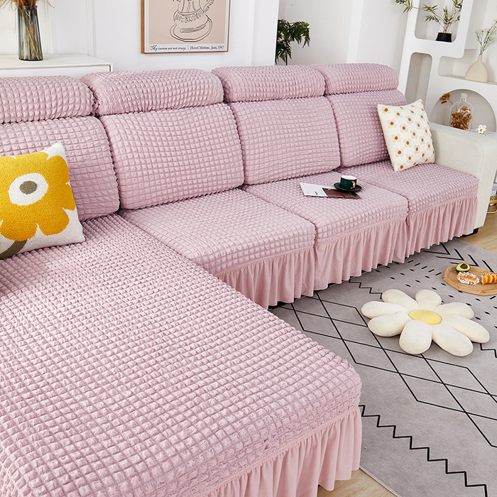 91家纺网 家纺一手货源 找家纺 丝绮鹿 2023新款爆米花坐垫套裙边款 粉色