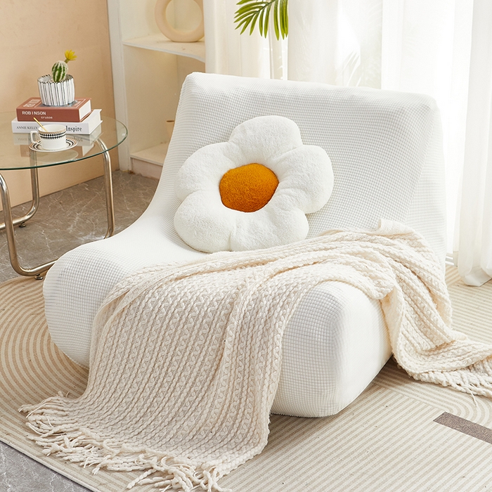 91家纺网 家纺一手货源 找家纺 丝绮鹿 2023新款爆米花懒人毛毛虫沙发套 玉米粒 白色