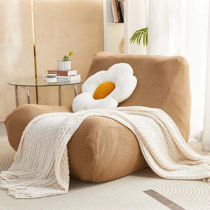 91家纺网 家纺一手货源 找家纺 丝绮鹿 2023新款爆米花懒人毛毛虫沙发套 玉米粒 驼色