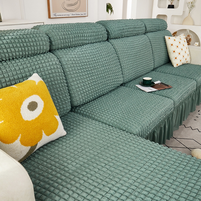 91家纺网 家纺一手货源 找家纺 丝绮鹿 2023新款爆米花坐垫套裙边款 绿色