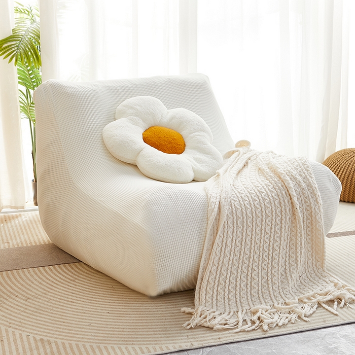 91家纺网 家纺一手货源 找家纺 丝绮鹿 2023新款爆米花懒人毛毛虫沙发套 玉米粒 白色