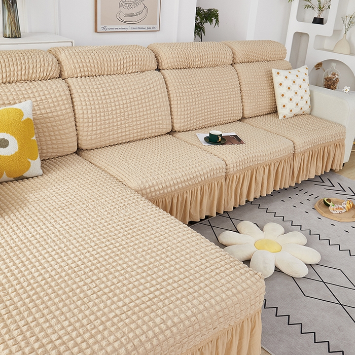 91家纺网 家纺一手货源 找家纺 丝绮鹿 2023新款爆米花坐垫套裙边款 米黄