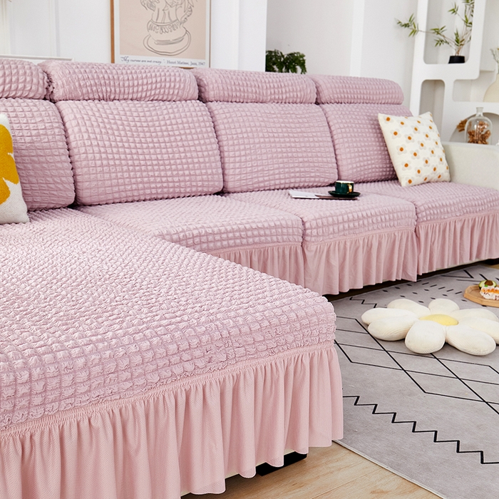 91家纺网 家纺一手货源 找家纺 丝绮鹿 2023新款爆米花坐垫套裙边款 粉色